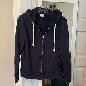 Pact Dark Blue Hoodie w/ White Drawstrings, Size S Men’s/Unisex, Organic Cotton